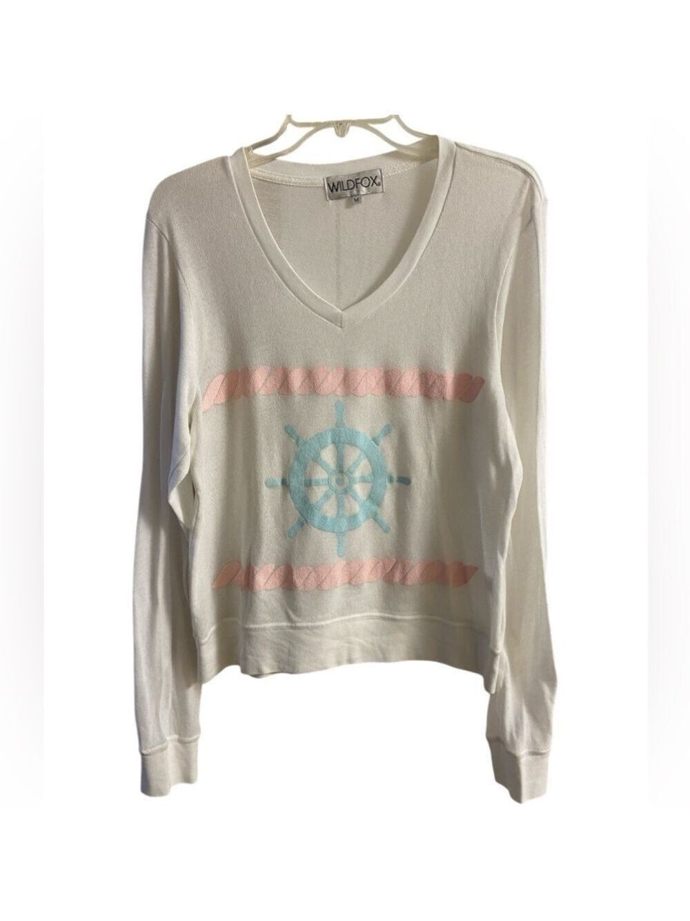 Wildfox White Sailor V Neck Pullover Sweater Medium